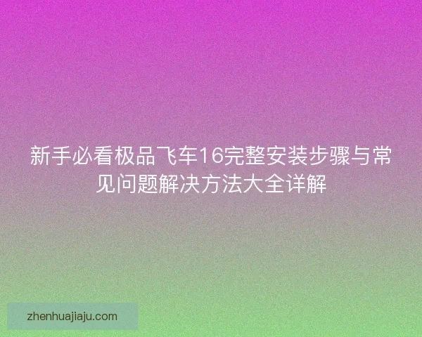 新手必看极品飞车16完整安装步骤与常见问题解决方法大全详解